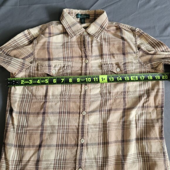 LRL Lauren Ralph Lauren Shirt Womens M Brown Plaid Button Up Camping Western - Picture 6 of 10